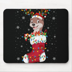 Santa Hat Otter Animal In Socks Xmas Tree Lights  Mouse Mat