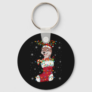 Santa Hat Otter Animal In Socks Xmas Tree Lights T Key Ring
