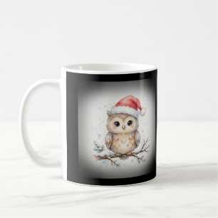 Santa Hat Owl on Snowy Branch Coffee Mug