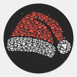 Santa Hat Paw Print Christmas Dog Lover Dogs Mom  Classic Round Sticker