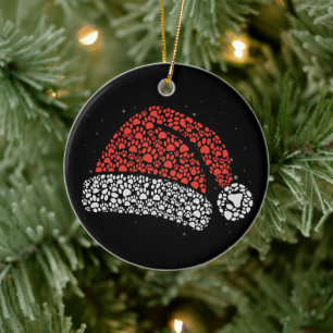 Santa Hat Paw Print Christmas Dog Lover Dogs Mum Ceramic Tree Decoration