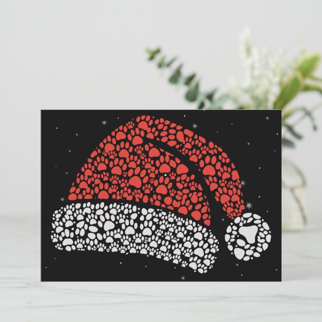 Santa Hat Paw Print Christmas Dog Lover Dogs Mum  Holiday Card (Standing Front)