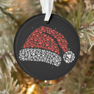 Santa Hat Paw Print Christmas Dog Lover Dogs Mum  Ornament
