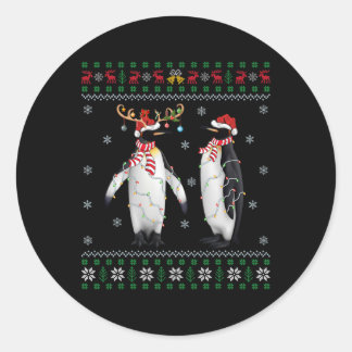Santa Hat Penguin Bird Xmas Lighting Ugly Penguin Classic Round Sticker