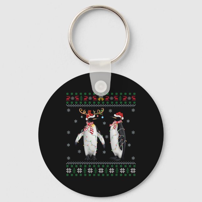 Santa Hat Penguin Bird Xmas Lighting Ugly Penguin  Key Ring (Front)