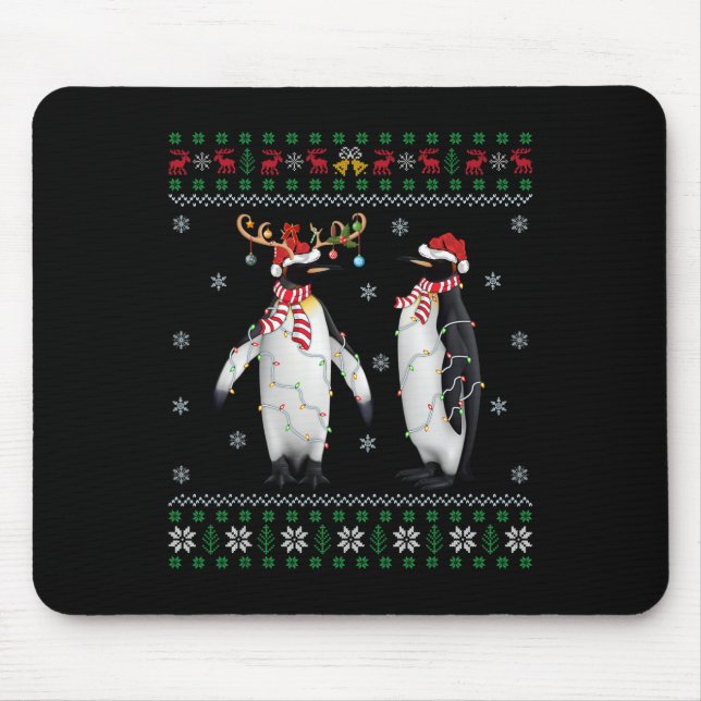 Santa Hat Penguin Bird Xmas Lighting Ugly Penguin  Mouse Mat (Front)