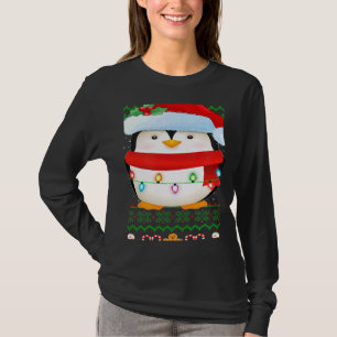 Santa Hat Penguin Bird Xmas Lights Ugly Penguin Ch T-Shirt