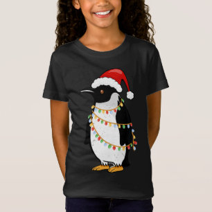 Santa Hat Penguin Christmas Lights Funny King Peng T-Shirt