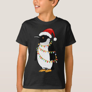 Santa Hat Penguin Christmas Lights Funny King Peng T-Shirt