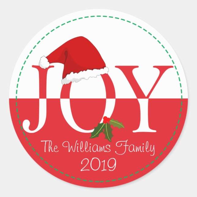 Santa Hat Personalised Christmas Classic Round Sticker (Front)
