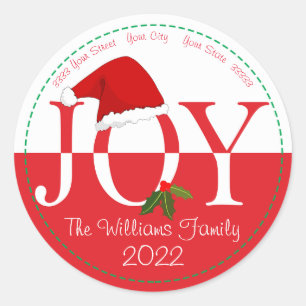Santa Hat Personalised Christmas Return Address Classic Round Sticker