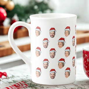 Santa Hat Personalised Face 2 Photo Christmas Gift Bone China Mug
