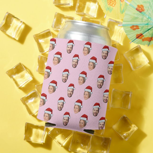 Santa Hat Personalised Face 2 Photo Christmas Gift Can Cooler (In Situ Summer)