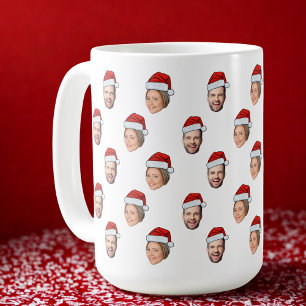 Santa Hat Personalised Face 2 Photo Christmas Gift Coffee Mug