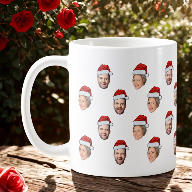 Santa Hat Personalised Face 2 Photo Christmas Gift Coffee Mug (Creator Uploaded)