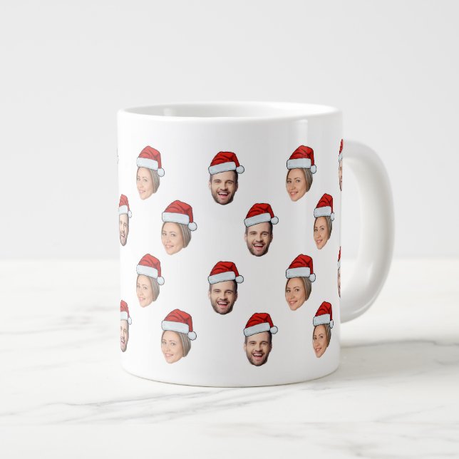 Santa Hat Personalised Face 2 Photo Christmas Gift Large Coffee Mug (Front Right)