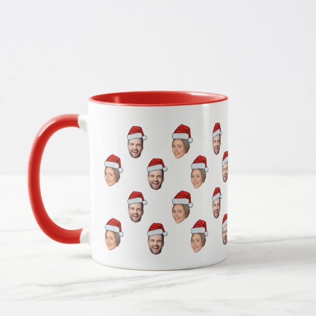 Santa Hat Personalised Face 2 Photo Christmas Gift Mug (Left)