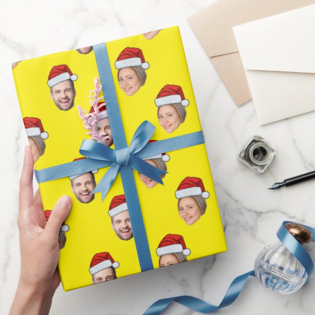 Santa Hat Personalised Face 2 Photo Christmas Gift Wrapping Paper (Gifting)