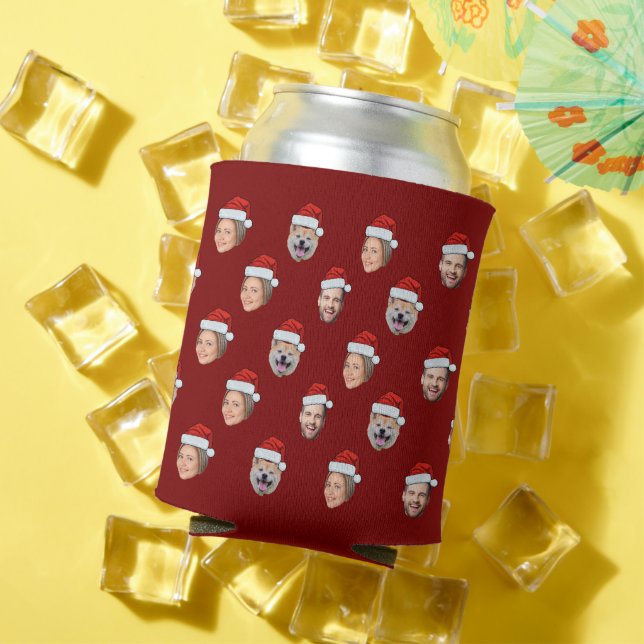 Santa Hat Personalised Face 3 Photo Christmas Gift Can Cooler (In Situ Summer)