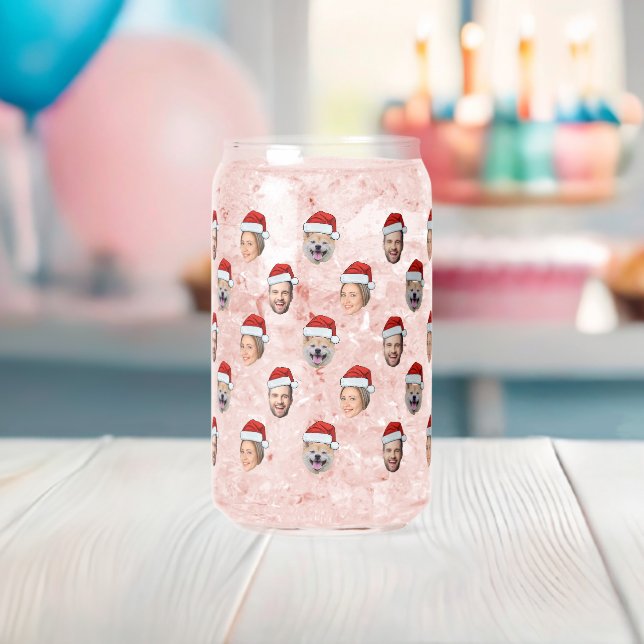 Santa Hat Personalised Face 3 Photo Christmas Gift Can Glass (Insitu (Baby Shower))