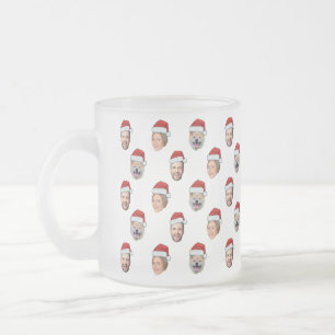 Santa Hat Personalised Face 3 Photo Christmas Gift Frosted Glass Coffee Mug