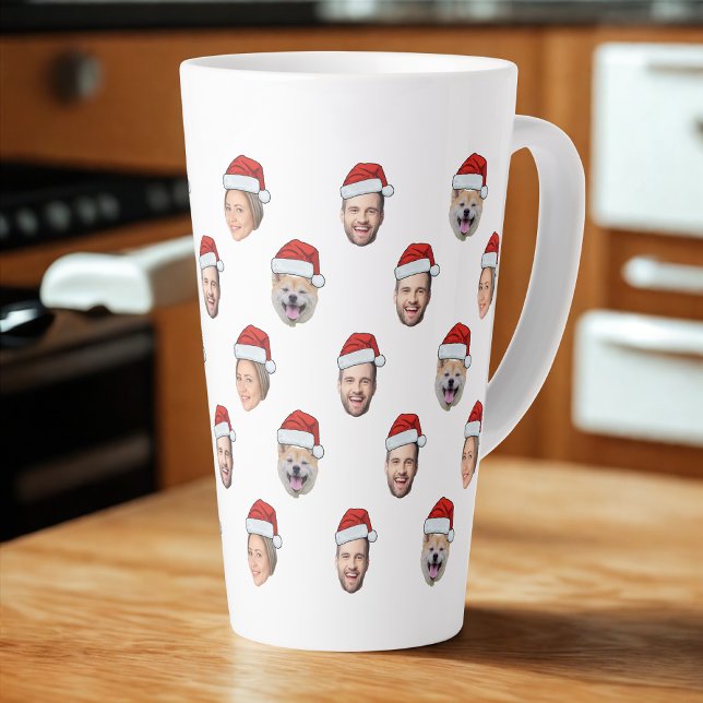 Santa Hat Personalised Face 3 Photo Christmas Gift Latte Mug (Creator Uploaded)
