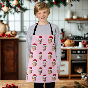 Santa Hat Personalized Face 2 Photo Christmas Gift Apron