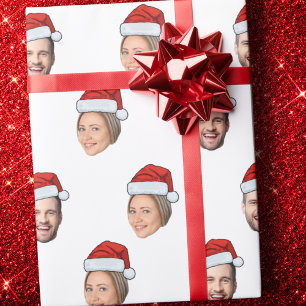 Santa Hat Personalized Face 2 Photo Christmas Gift Wrapping Paper