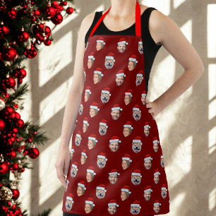 Santa Hat Personalized Face 3 Photo Christmas Gift Apron