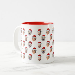 Santa Hat Personalized Face 3 Photo Christmas Gift Two-Tone Coffee Mug
