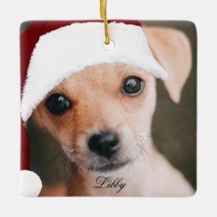 Santa hat pet photo custom personalized photo    c ceramic ornament