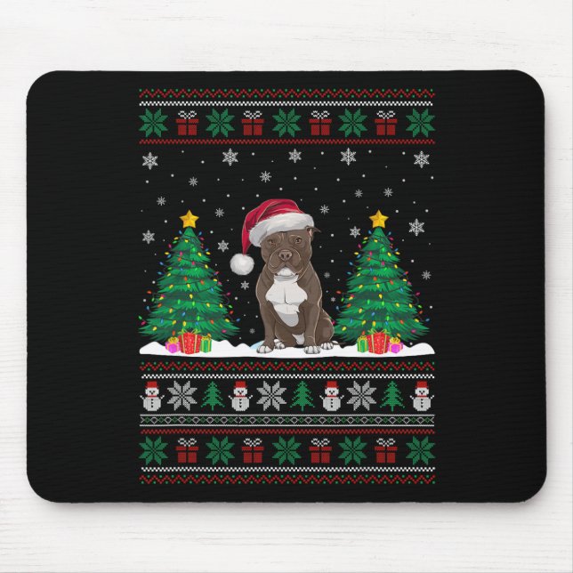 Santa Hat Pitbull Dog Christmas Tree Lights Ugly S Mouse Mat (Front)