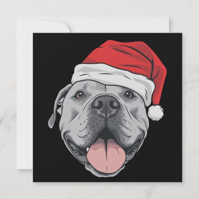 Santa Hat Pitbull Pit Christmas Xmas Pet Dog Lover Holiday Card (Front)