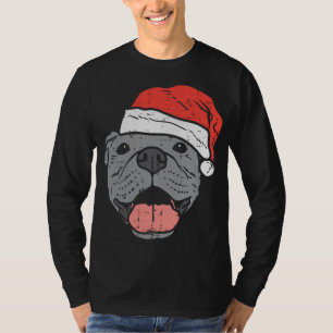 Santa Hat Pitbull Pit Christmas Xmas Pet Dog Lover T-Shirt