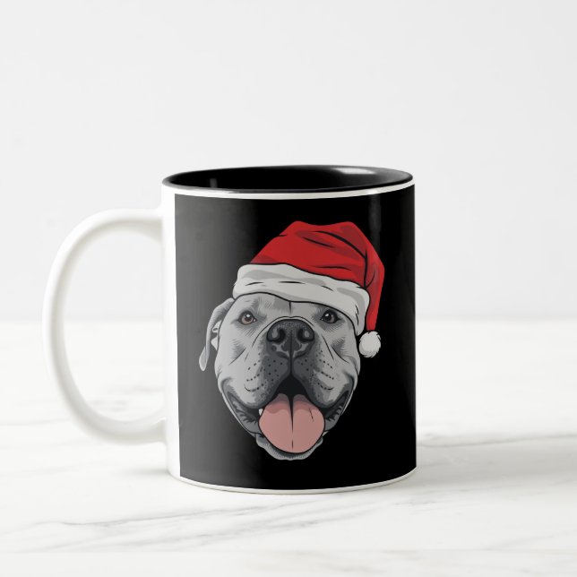 Santa Hat Pitbull Pit Christmas Xmas Pet Dog Lover Two-Tone Coffee Mug (Left)