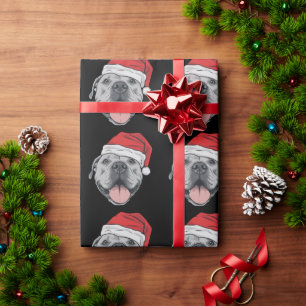 Santa Hat Pitbull Pit Christmas Xmas Pet Dog Lover Wrapping Paper