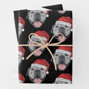 Santa Hat Pitbull Pit Christmas Xmas Pet Dog Lover Wrapping Paper Sheet