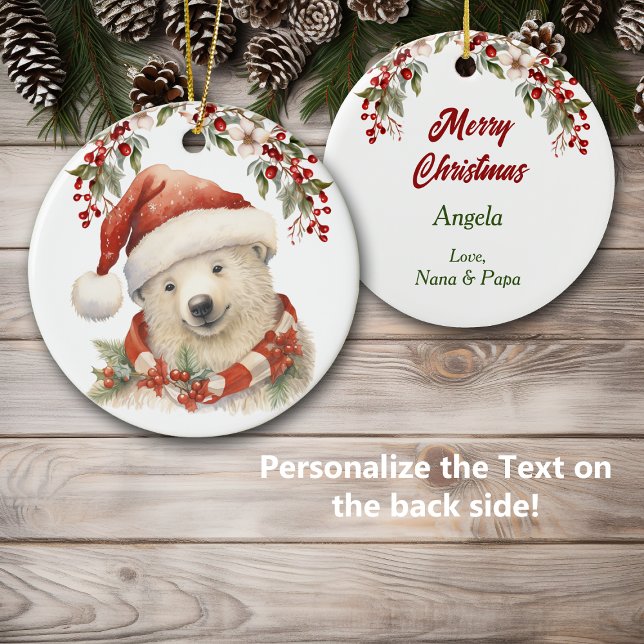 Santa Hat Polar Bear Holly Berries Christmas Ceramic Tree Decoration (Creator Uploaded)