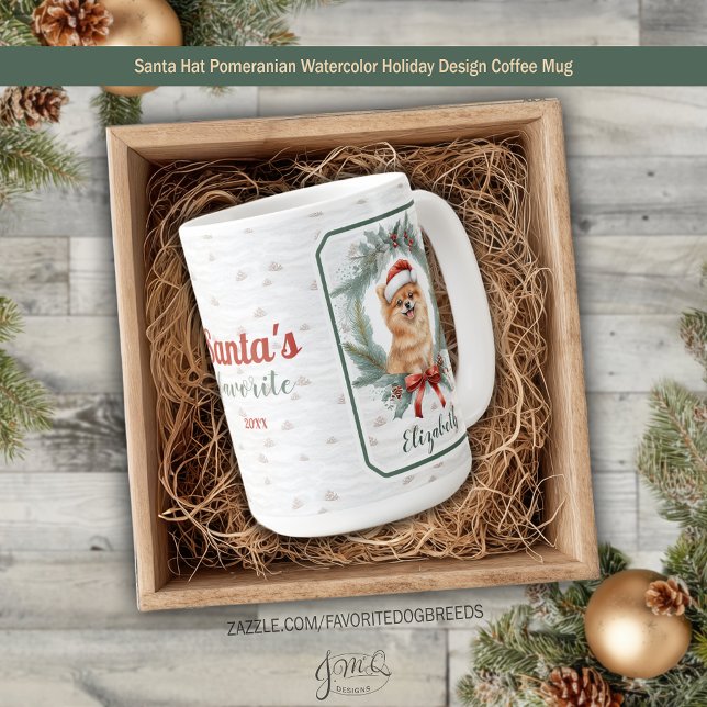 Santa Hat Pomeranian Watercolor Holiday Design Coffee Mug (Santa Hat Pomeranian Watercolor Holiday Design Coffee Mug)
