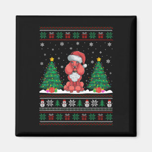 Santa Hat Poodle Dog Christmas Tree Lights Ugly Sw Magnet