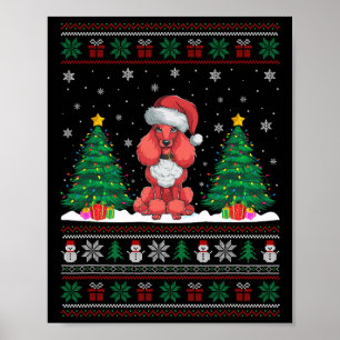 Santa Hat Poodle Dog Christmas Tree Lights Ugly Sw Poster