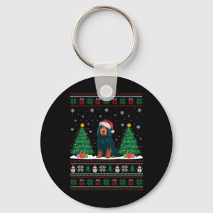 Santa Hat Portuguese Water Dog Xmas Tree Lights Ug Key Ring