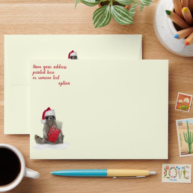 Santa Hat Racoon Christmas Envelope (Desk)