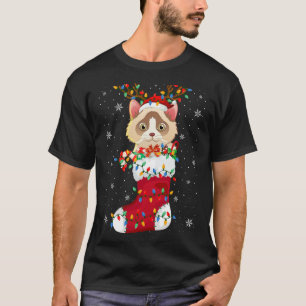 Santa Hat Ragdoll Cat Animal In Socks Xmas Tree Li T-Shirt