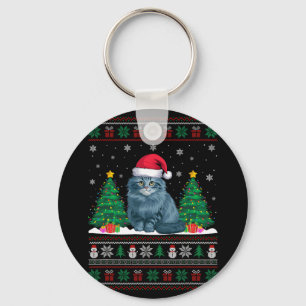 Santa Hat Ragdoll Cat Christmas Tree Lights Ugly S Key Ring