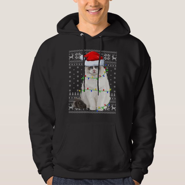 Santa Hat Ragdoll Cat Xmas Lighting Ugly Ragdoll C Hoodie (Front)