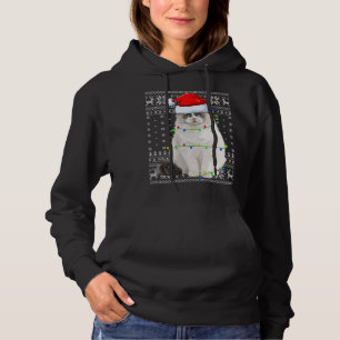 Santa Hat Ragdoll Cat Xmas Lighting Ugly Ragdoll C Hoodie