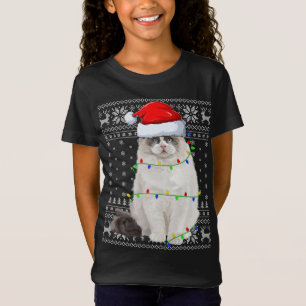 Santa Hat Ragdoll Cat Xmas Lighting Ugly Ragdoll C T-Shirt