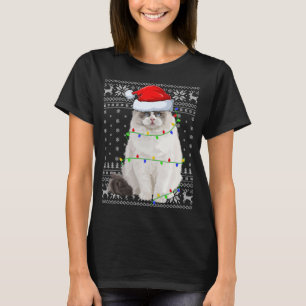 Santa Hat Ragdoll Cat Xmas Lighting Ugly Ragdoll C T-Shirt