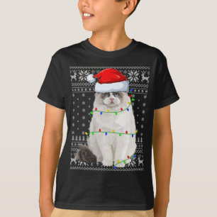 Santa Hat Ragdoll Cat Xmas Lighting Ugly Ragdoll C T-Shirt